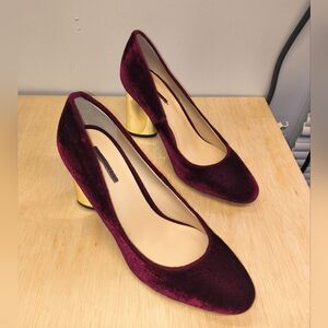 Kate Spade Sybil Velvet Pumps - Burgundy and Gold Size 7M